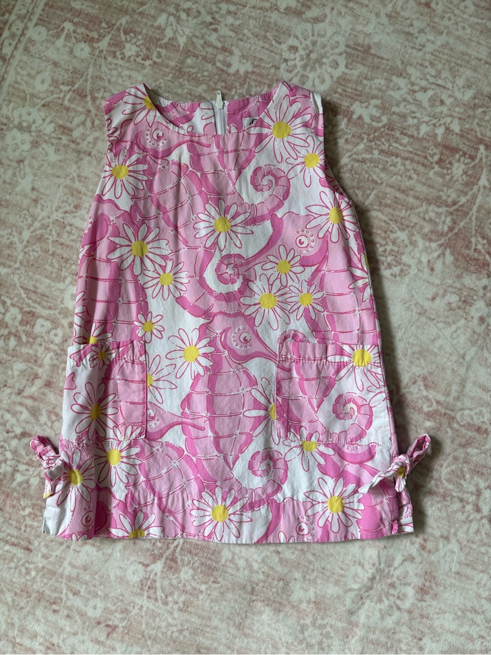 Lilly Pulitzer Pink Daisy Seahorse Beach Print Sleeveless dress
